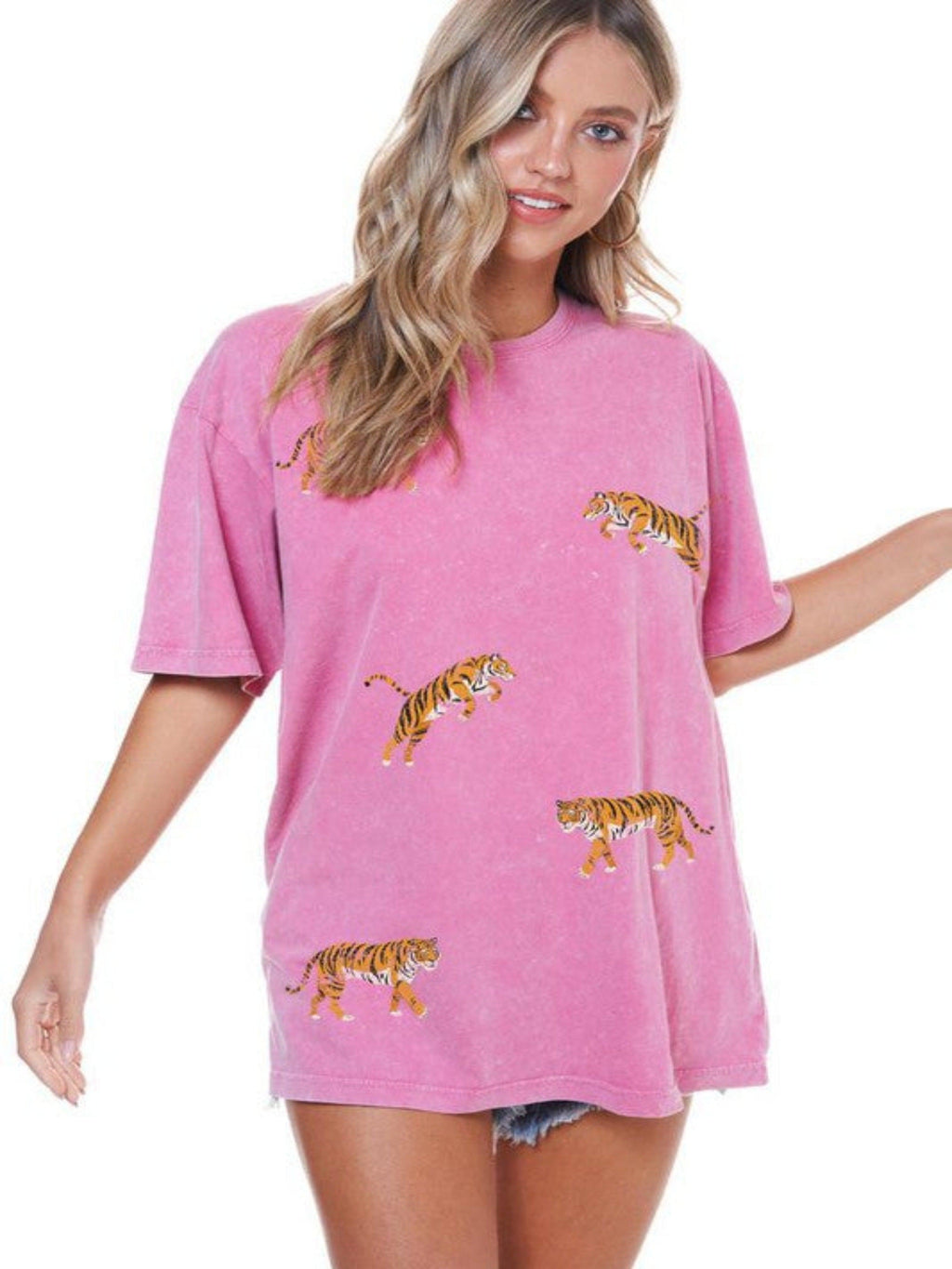 TIGER MINERAL WASH TEE-PINK