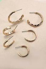 HAMMERED HOOP TRIO EARRINGS-GOLD