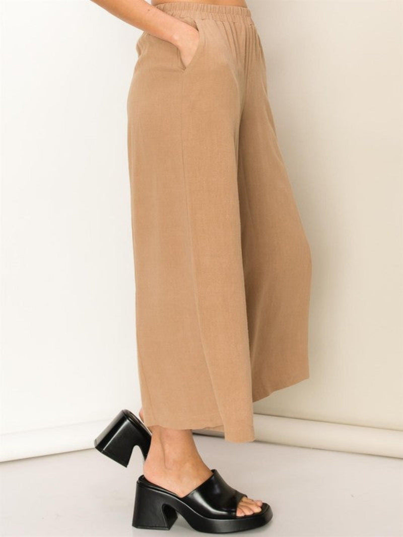 WIDE LEG LINEN PANTS-MOCHA