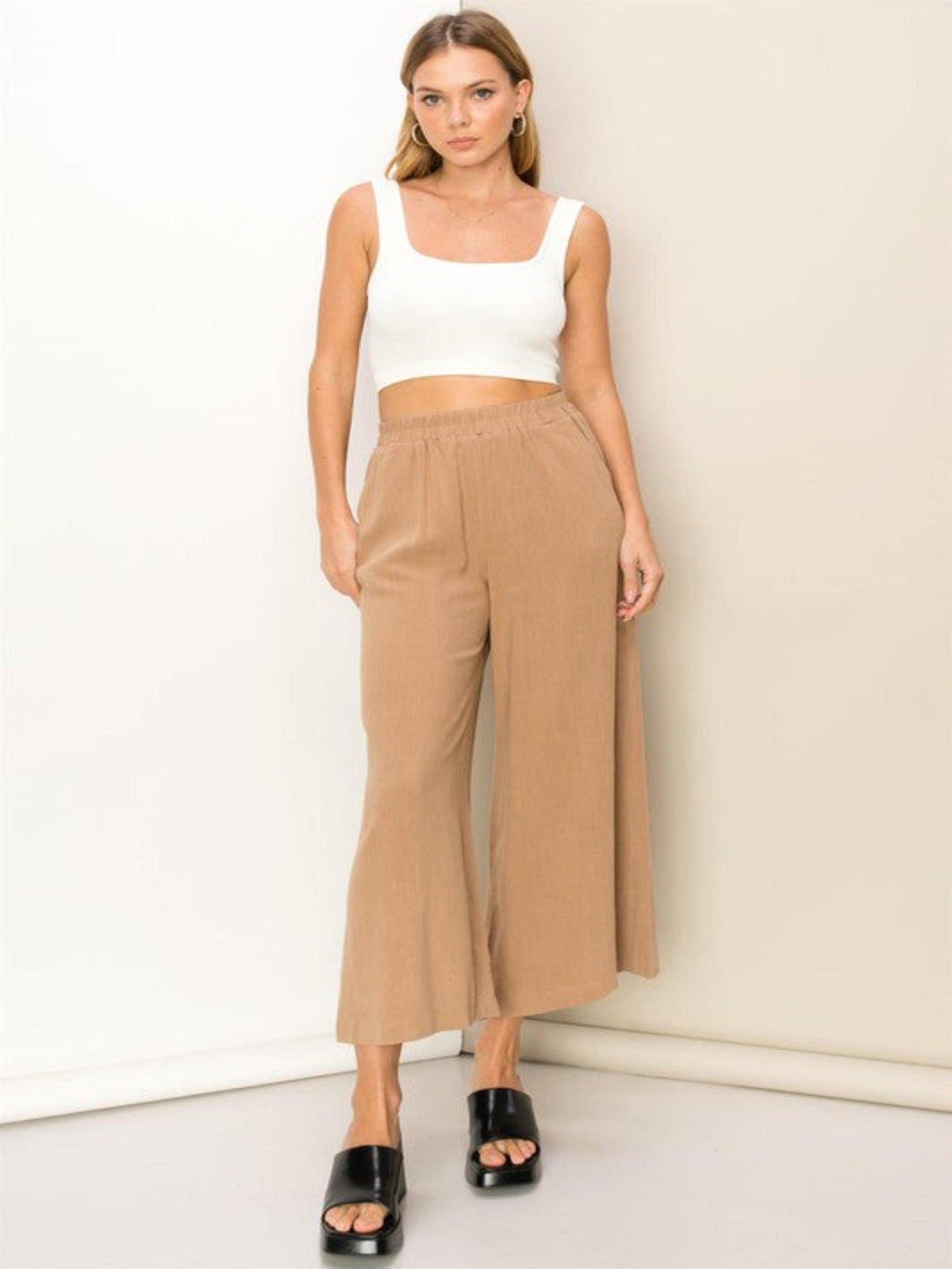 WIDE LEG LINEN PANTS-MOCHA