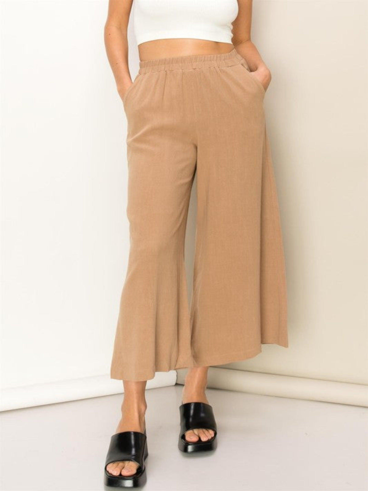 WIDE LEG LINEN PANTS-MOCHA