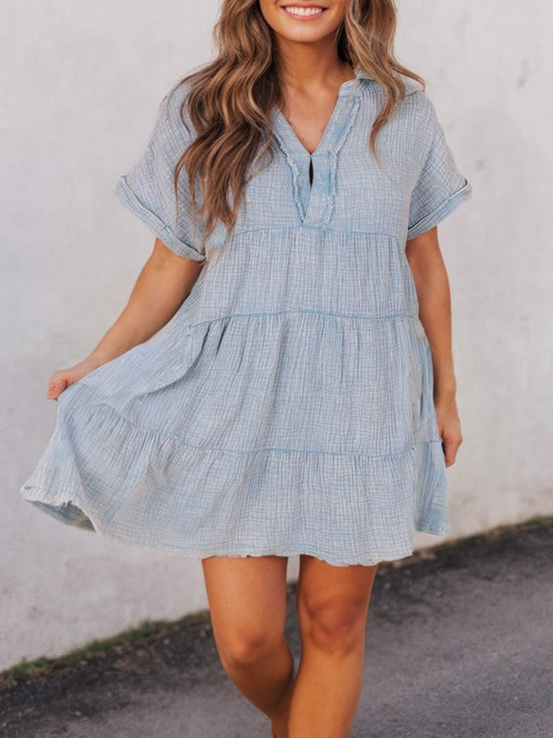 CANDACE TIERED DRESS-DENIM BLUE