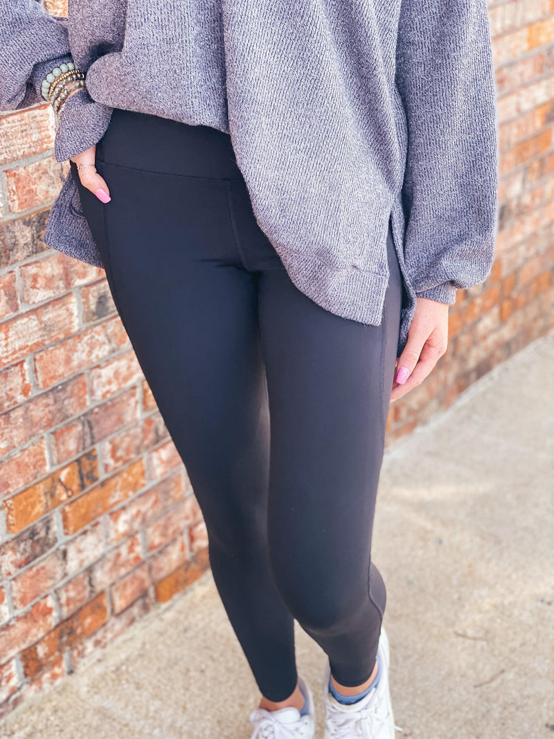 HIGH WAIST LEGGINGS WITH POCKETS-BLACK-Funky Shoes Laurel