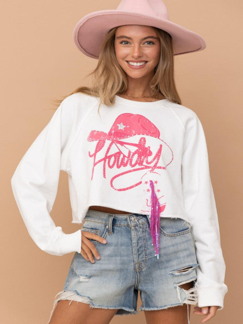 HOWDY FRINGE AND SEQUIN PULLOVER