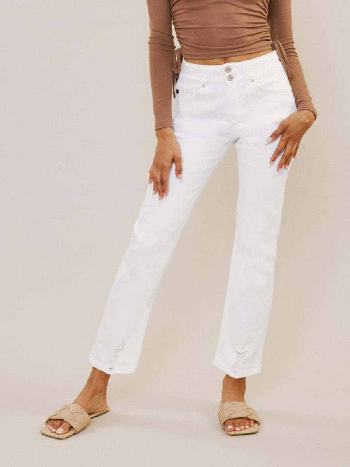 KINSLEY HIGH RISE STRAIGHT LEG JEANS-WHITE