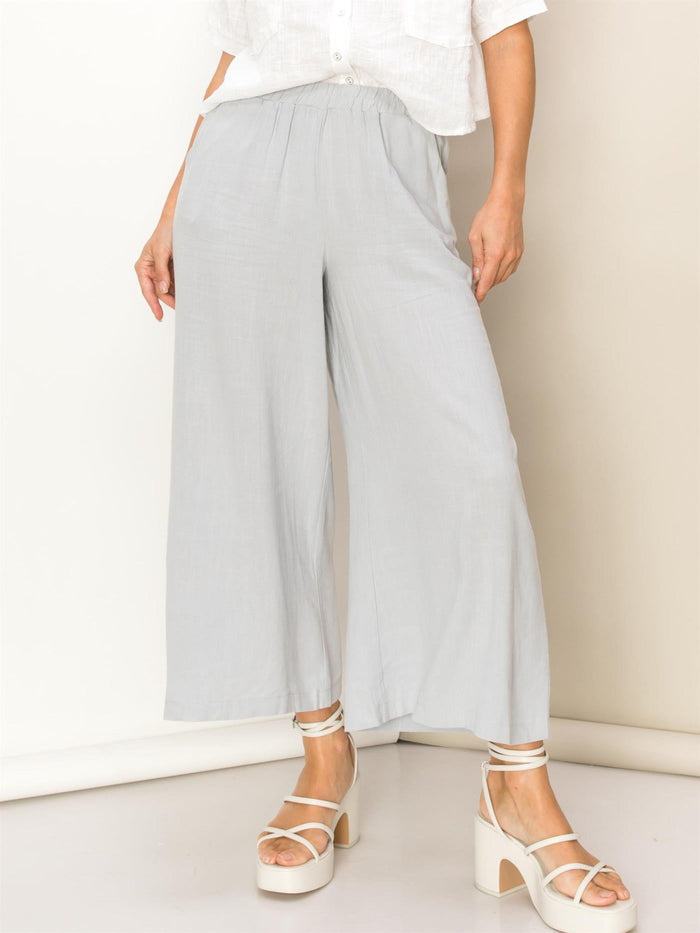 WIDE LEG LINEN PANTS-BLUE