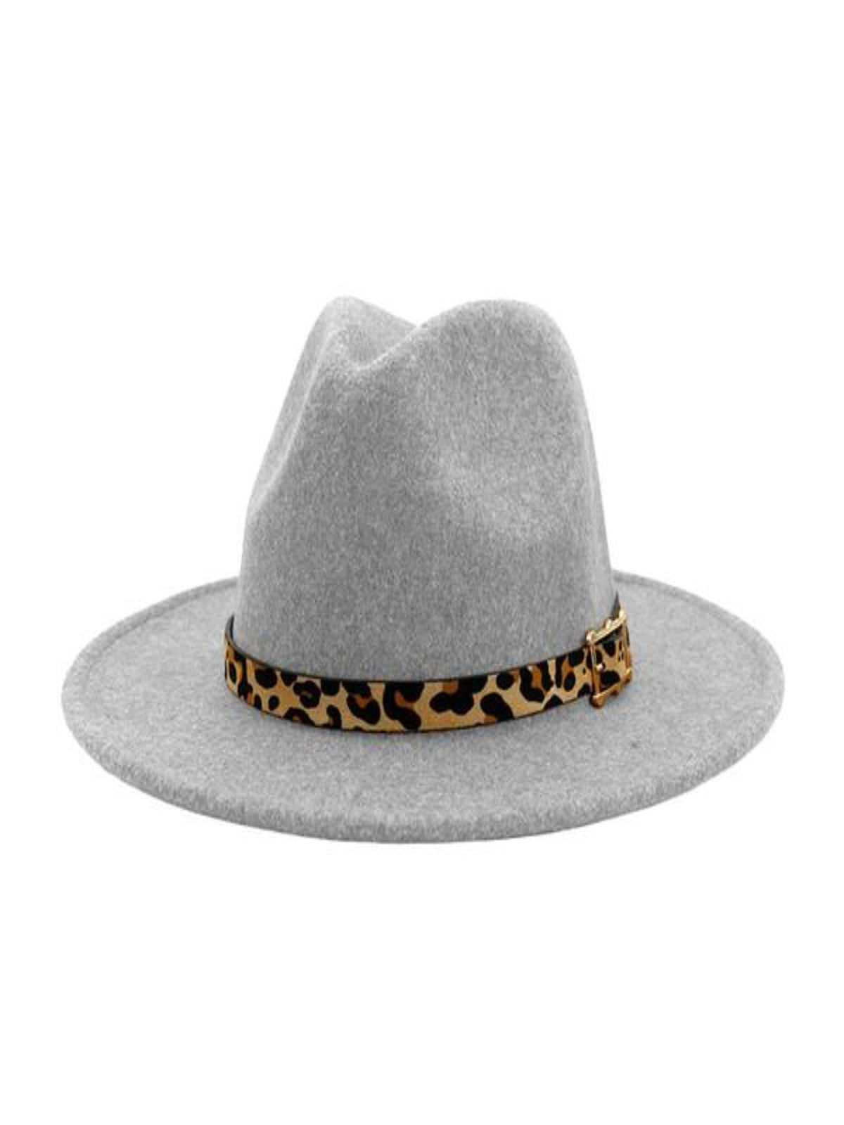 PANAMA HAT WITH LEOPARD BELT-LIGHT GREY