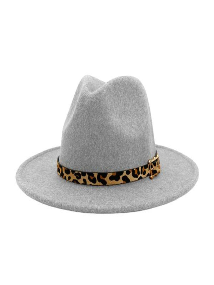 PANAMA HAT WITH LEOPARD BELT-LIGHT GREY