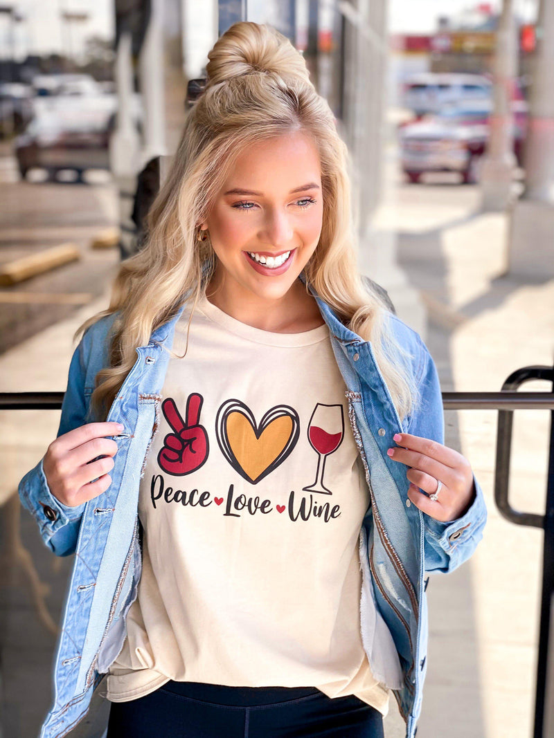 PEACE LOVE AND WINE TEE-Funky Shoes Laurel