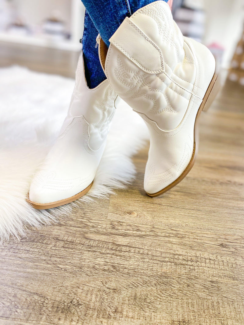 RENE WESTERN BOOTIE-WHITE-Funky Shoes Laurel
