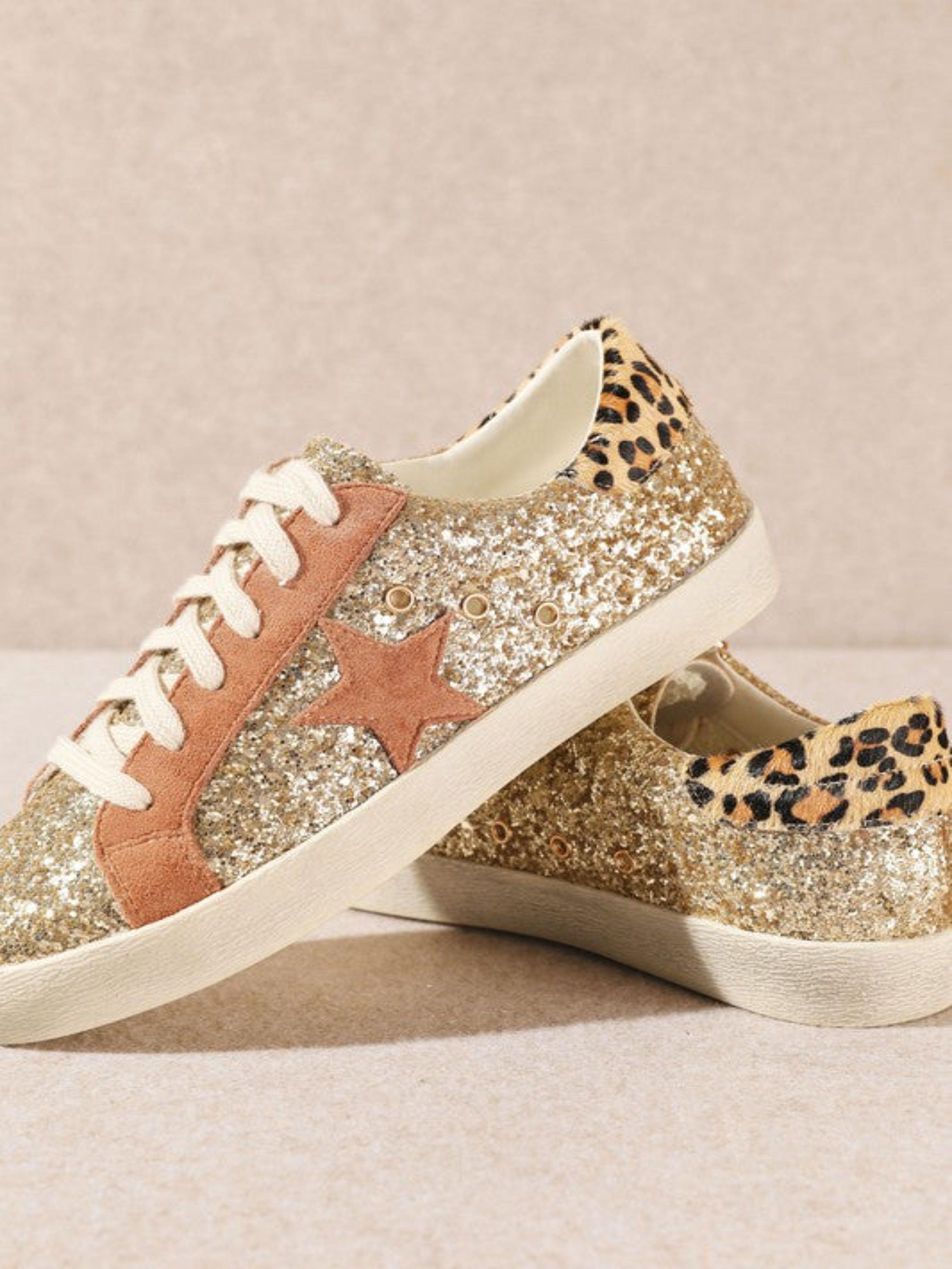 SKYE GLITTER SNEAKERS-LIGHT GOLD | Funky Shoes Laurel