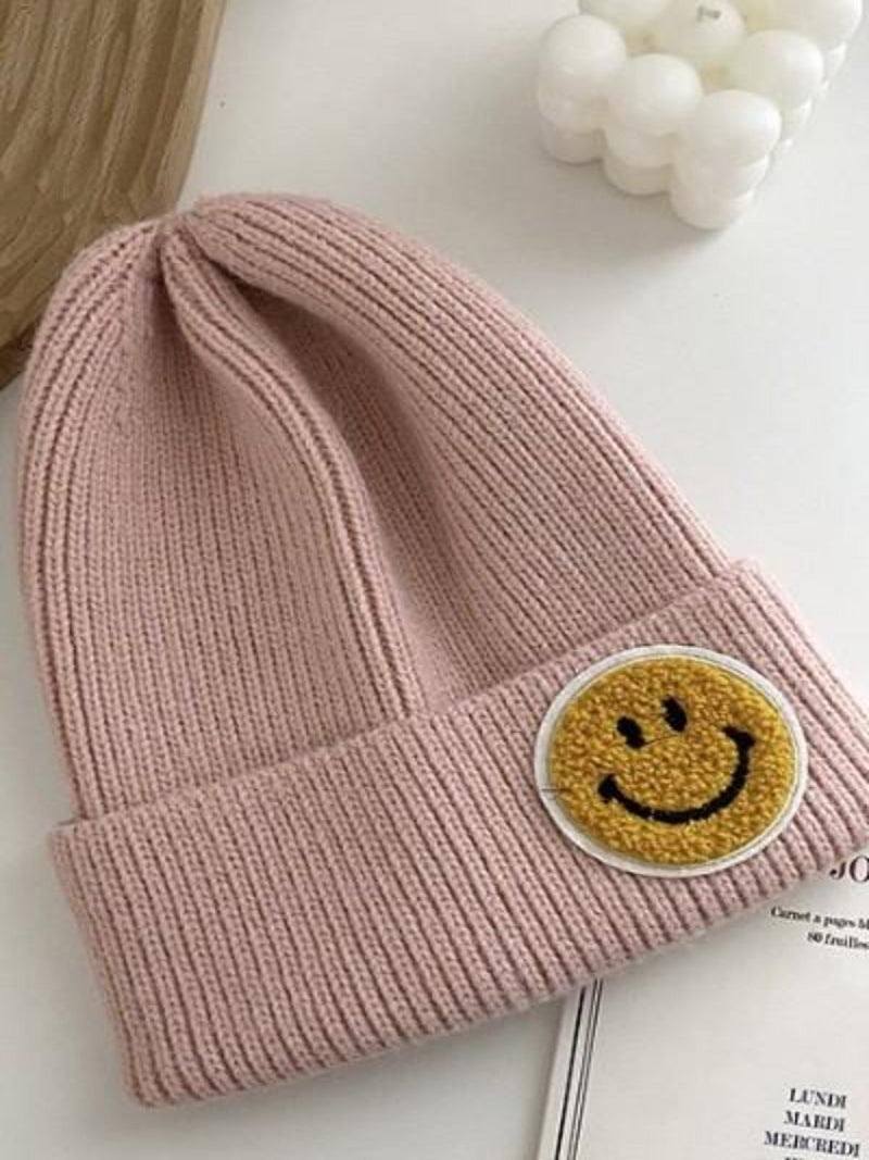 SMILEY FACE BEANIE-LIGHT PINK-Funky Shoes Laurel