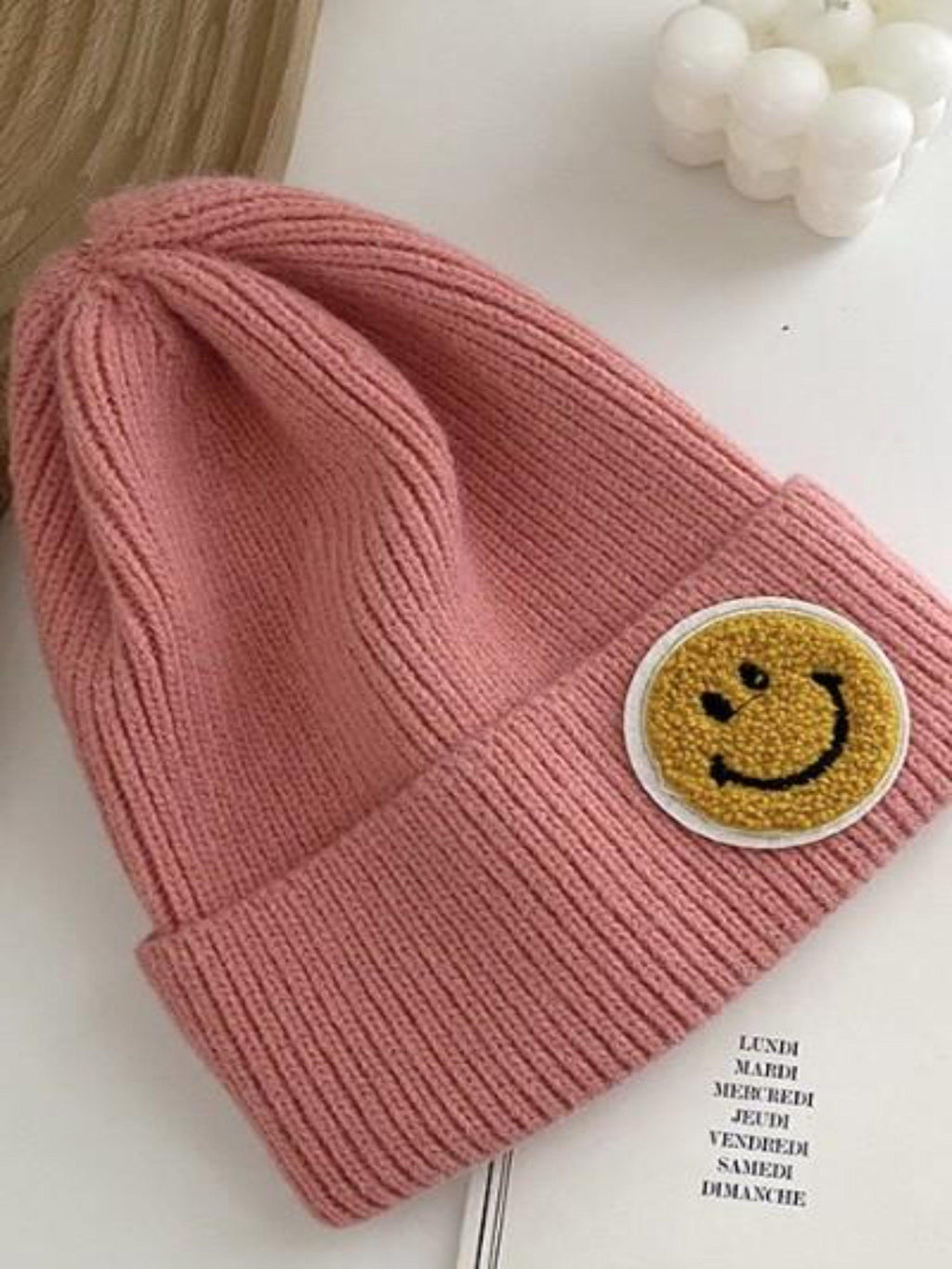 SMILEY FACE BEANIE-PINK-Funky Shoes Laurel