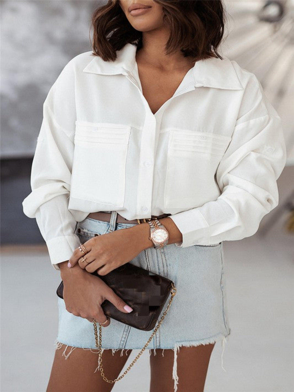 STEPHANIE BUTTON DOWN TOP-WHITE