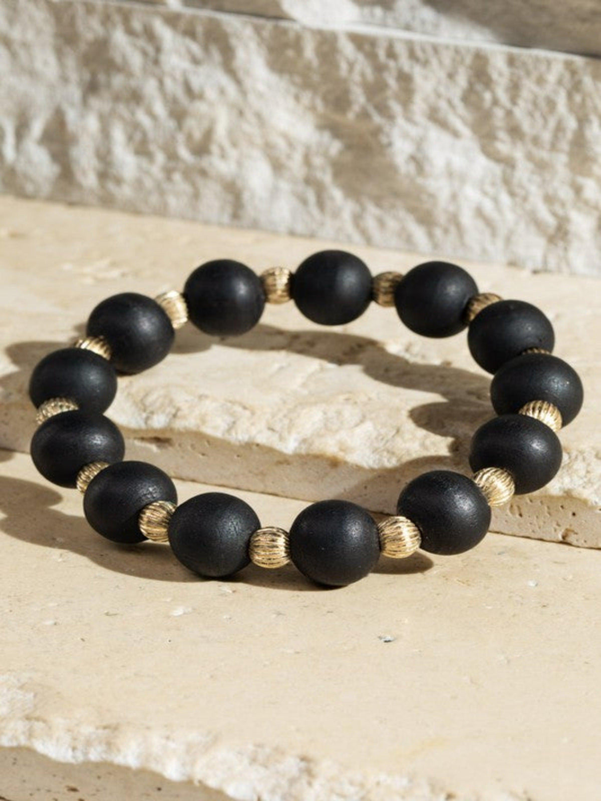 STRETCH WOOD BRACELET-BLACK