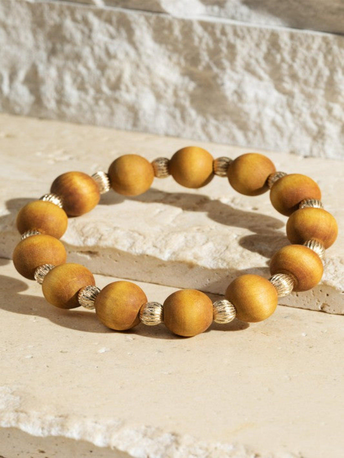 STRETCH WOOD BRACELET-CARAMEL