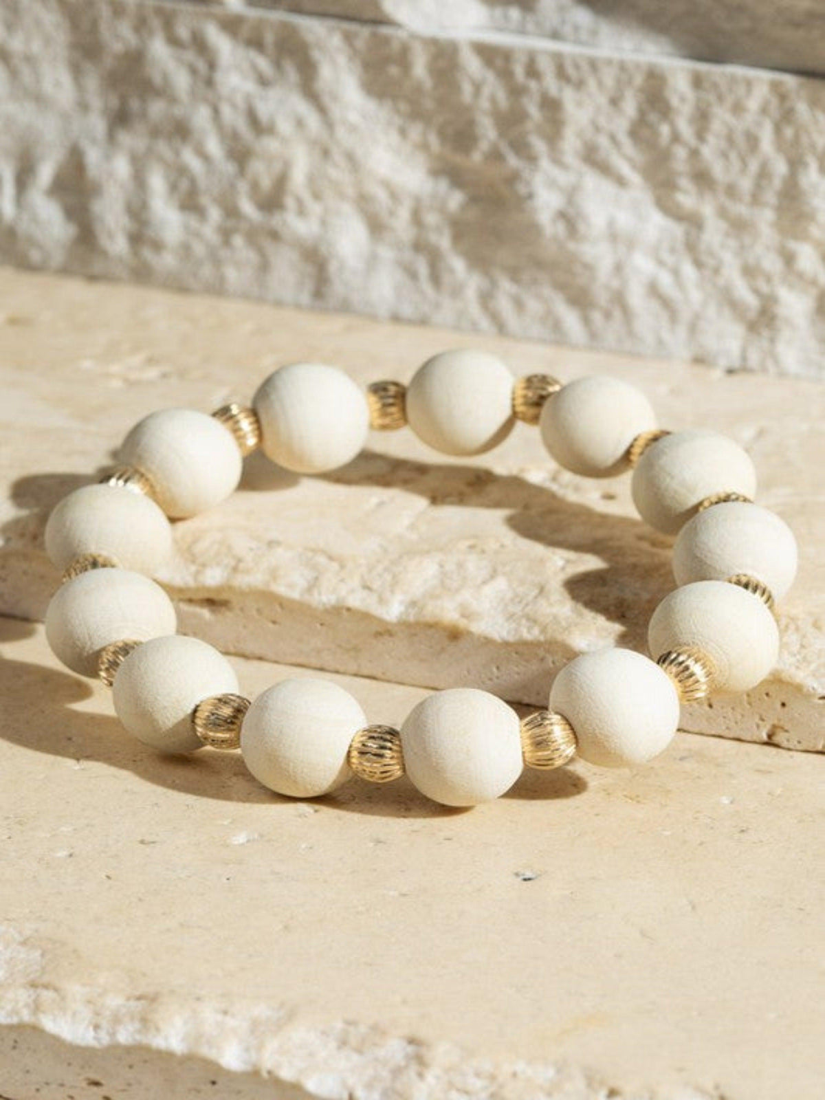 STRETCH WOOD BRACELET-IVORY