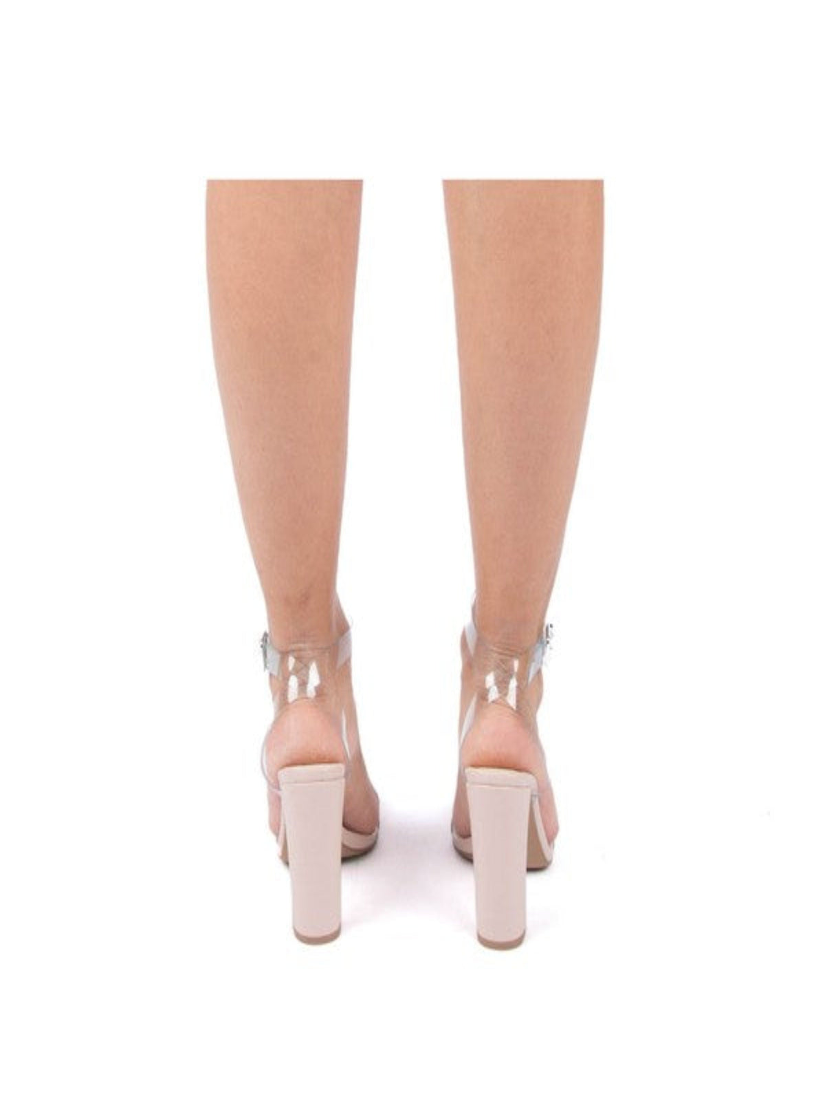 HERE FOR THE PARTY CLEAR STRAP BLOCK HEEL SANDALS-NUDE