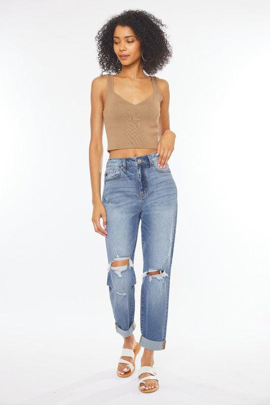 KAREN HIGH RISE MOM JEAN-MEDIUM WASH